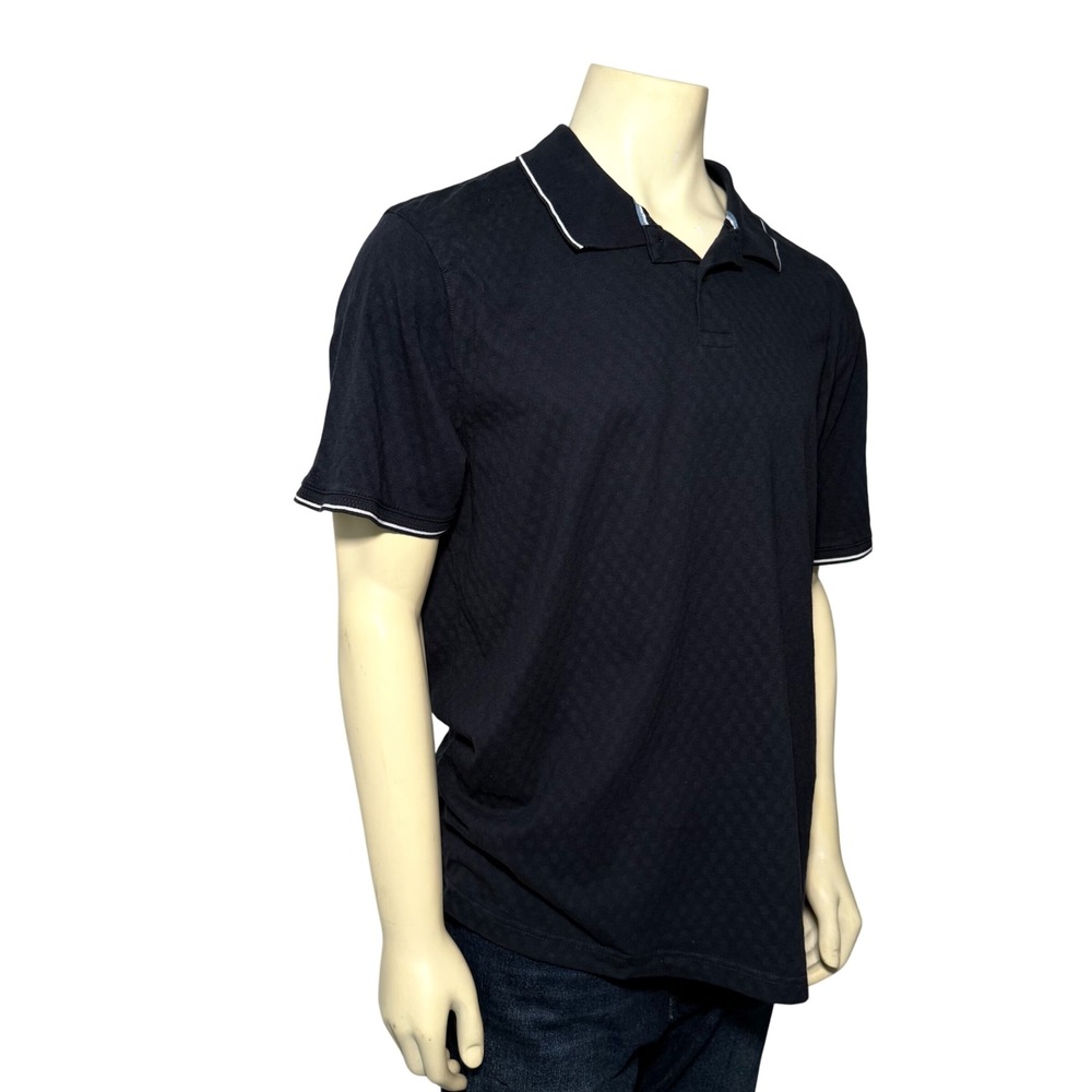 Ted Baker Mens XXL Navy Blue Textured Cotton Polo Shirt Short Sleeve Tipped - Picture 2 of 10